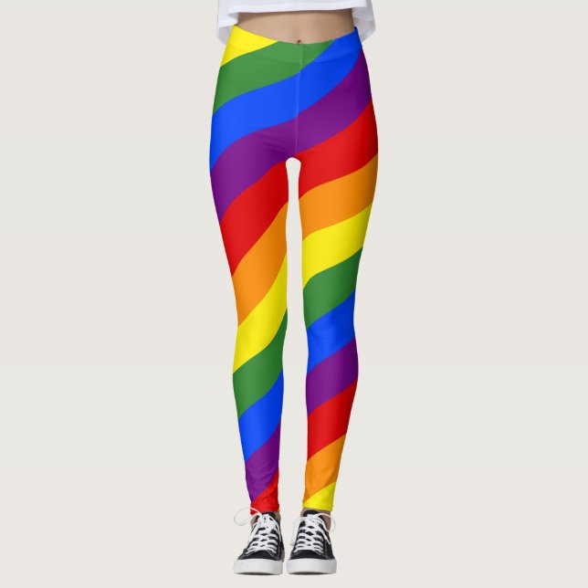 Diagonal Rainbow Stripes LGBT Pride Leggings (Front)