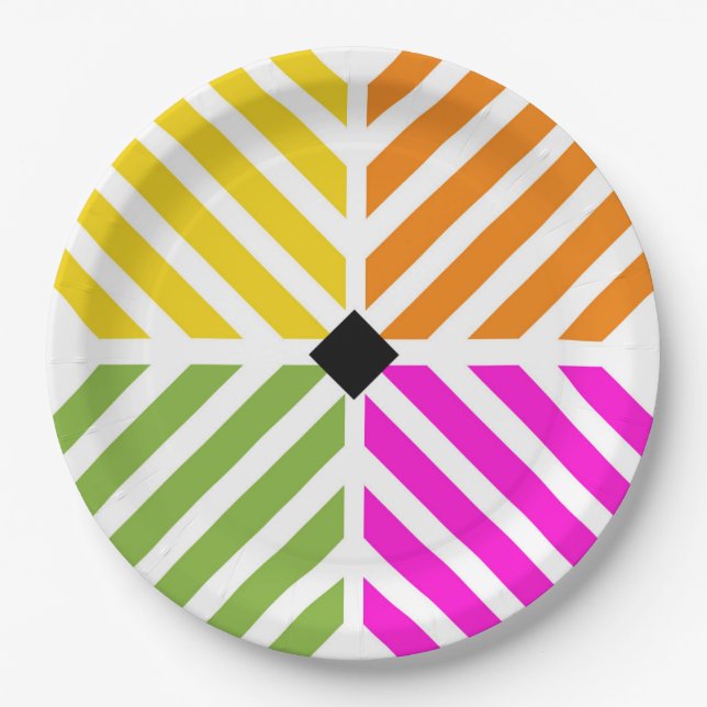 Diagonal Rainbow Stripes Party Paper Plates (Front)