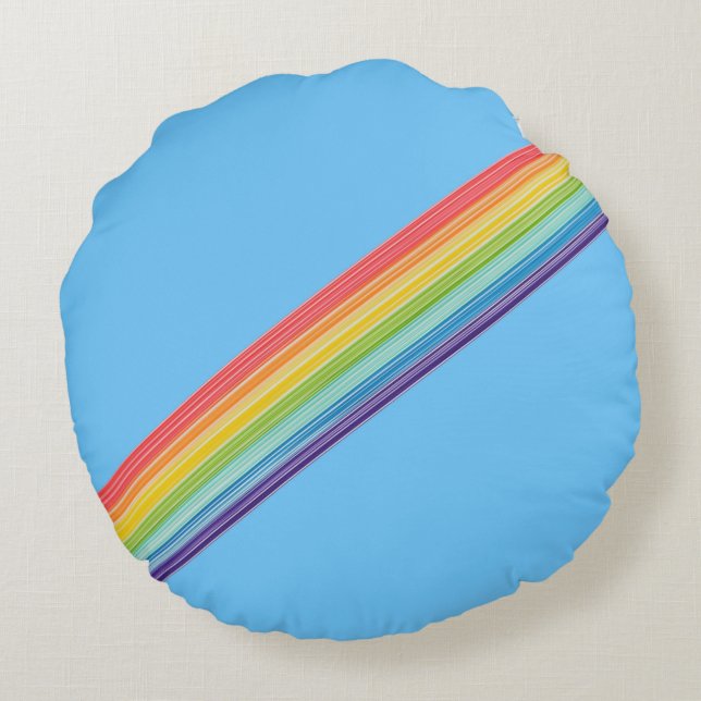 Diagonal rainbow stripes round pillow (Back)