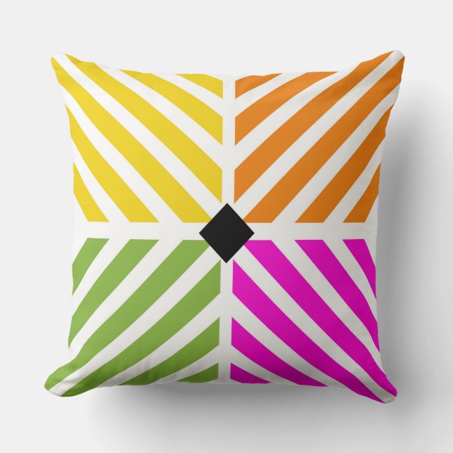 Diagonal Rainbow Stripes Throw Pillow (Front)