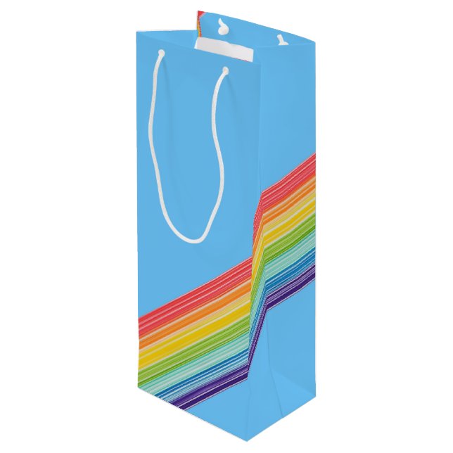 Diagonal rainbow stripes wine gift bag (Back Angled)