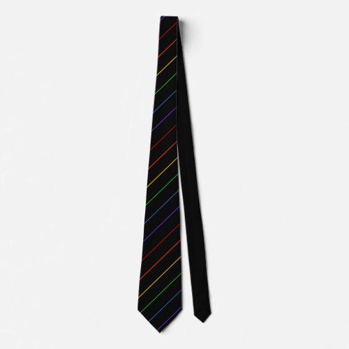 Diagonal Rainbow Thin Stripe Black Neck Tie