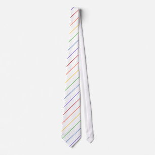 Diagonal Rainbow Thin Stripe White Neck Tie