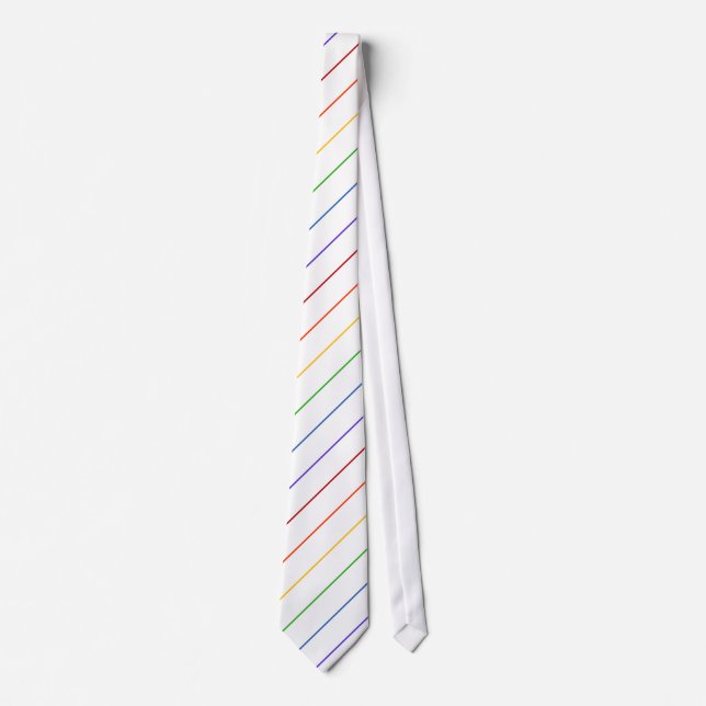 Diagonal Rainbow Thin Stripe White Neck Tie (Front)
