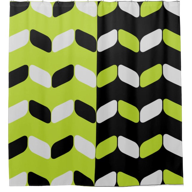 Diagonal Rectangles Black Chartreuse Shower Curtain (Front)