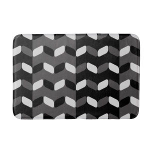 Diagonal Rectangles Black Dark Gray Bath Mat