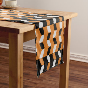 Diagonal Rectangles Black Orange Short Table Runner