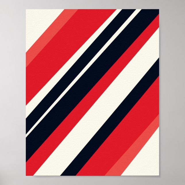 Diagonal Red and Black Stripes on light Beige  Poster (Front)