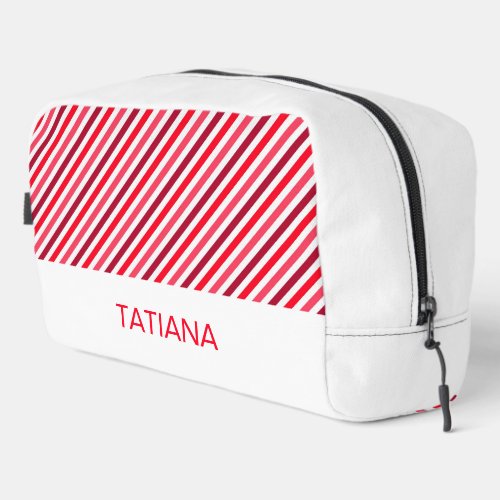 Diagonal Red and Pink Stripe Pattern Dopp Kit