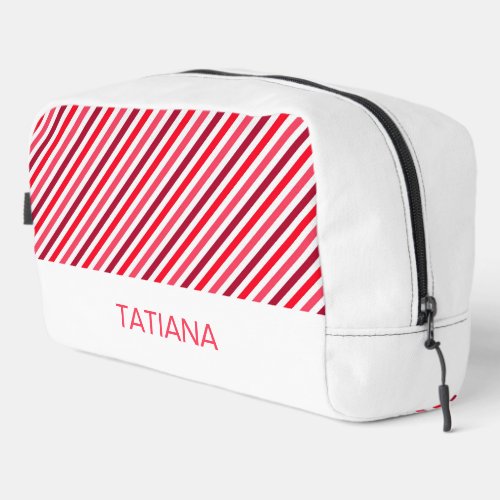 Diagonal Red and Pink Stripe Pattern Dopp Kit