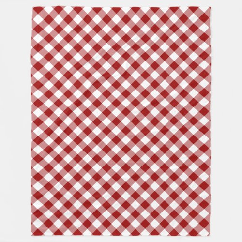 Diagonal Red and White Gingham Plaid Fleece Blanket