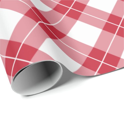 Diagonal Red and White Plaid Pattern Wrapping Paper