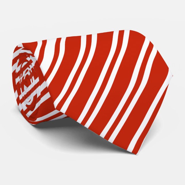 Diagonal Red And White Striped Neck Tie (Rolled)