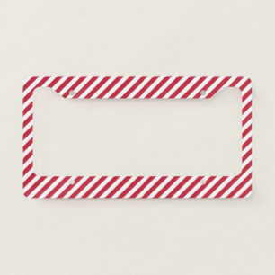 Diagonal red and white stripes pattern license plate frame
