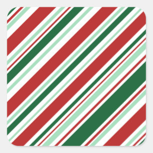 Diagonal Red, Green, White Candy Stripes Square Sticker