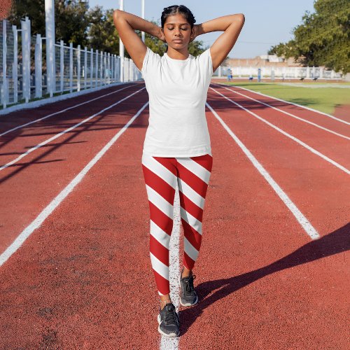 Diagonal Red Stripe Capri Leggings