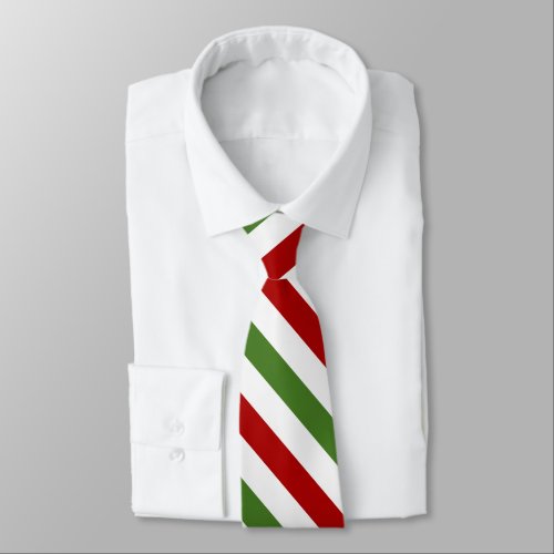 Diagonal Red White and Green Stripes Neck Tie