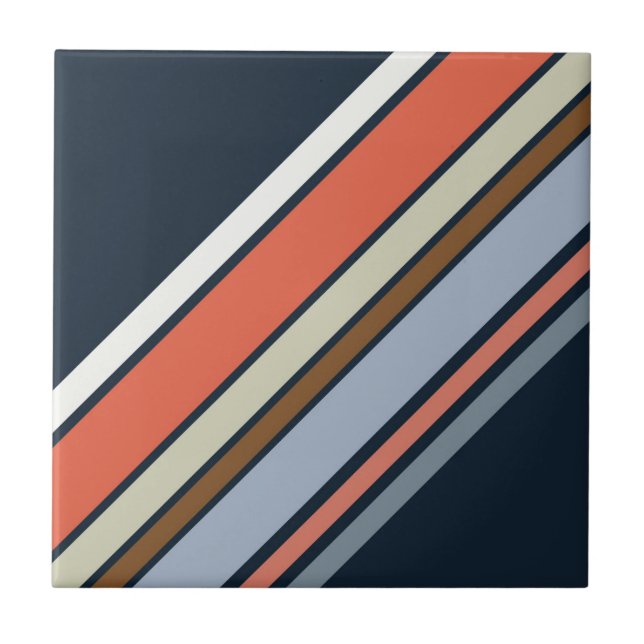 Diagonal retro style stripes design ceramic tile (Front)