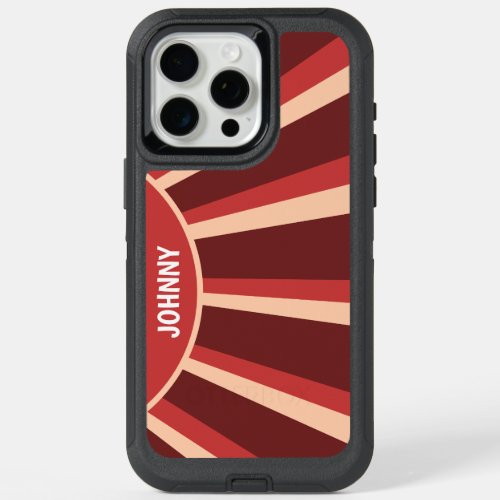 Diagonal Retro Sun Rays Stripes Red Beige Name iPhone 15 Pro Max Case