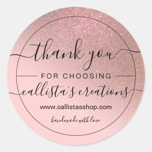 Diagonal Rose Gold Blush Pink Ombre Thank You Classic Round Sticker