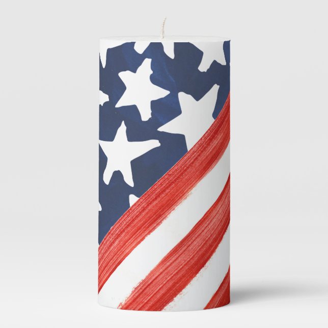Diagonal rustic american Flag 4th of july Party Pillar Candle (Front)