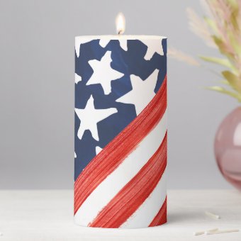 Diagonal rustic american Flag 4th of july Party Pillar Candle | Zazzle