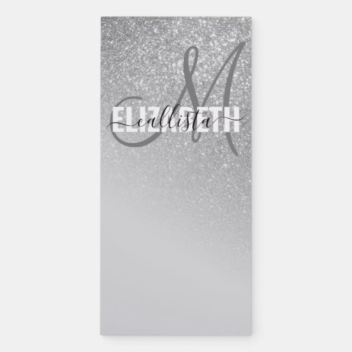 Diagonal Silver Glitter Gradient Ombre Monogram Magnetic Notepad