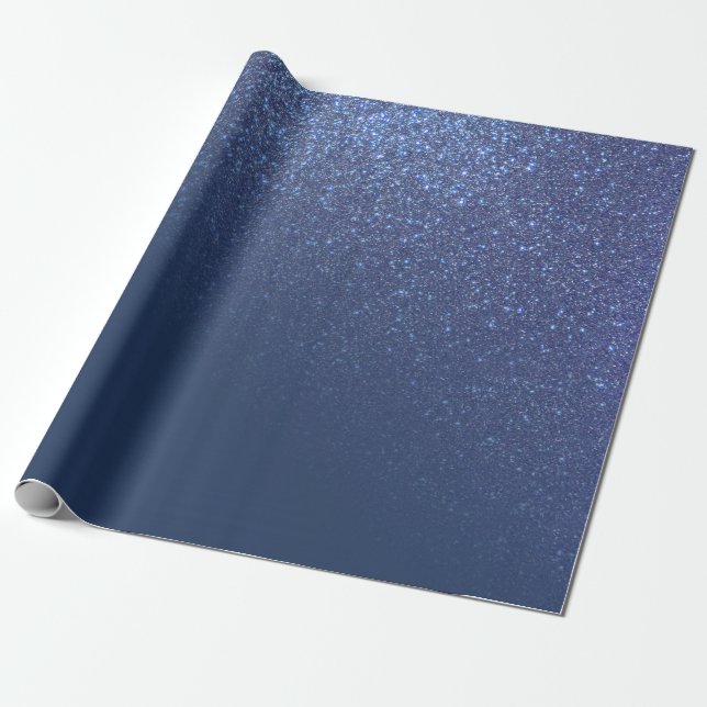 Diagonal Sparkly Navy Blue Glitter Gradient Ombre Wrapping Paper (Unrolled)