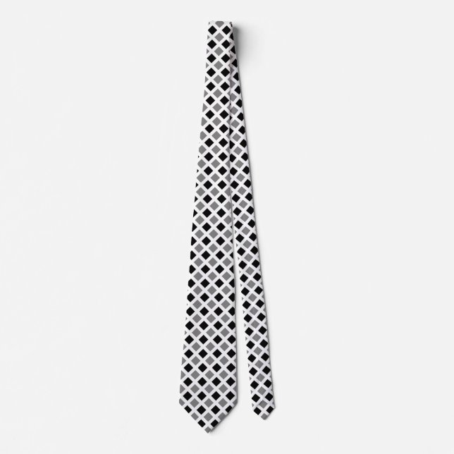 Diagonal Squares - Black and Gray on White Neck Ti Tie (Front)