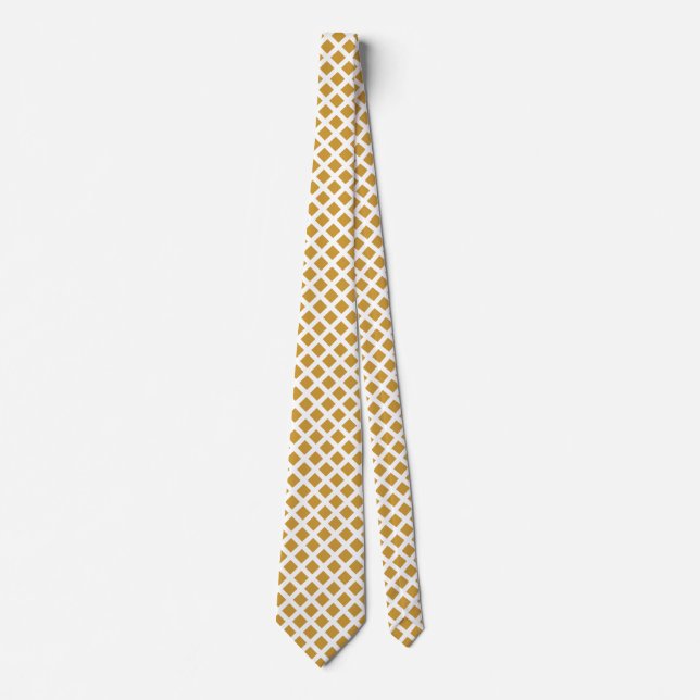 Diagonal Squares - Gold Brown on White Neck Tie (Front)