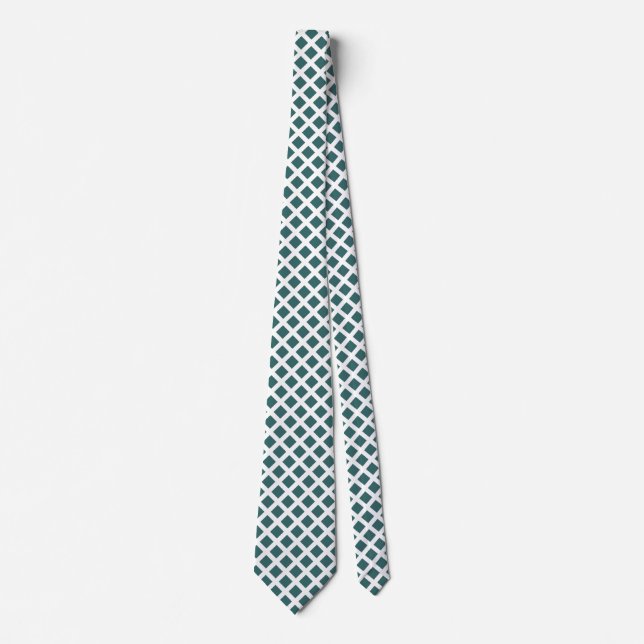 Diagonal Squares - Moss Green on White Neck Tie (Front)