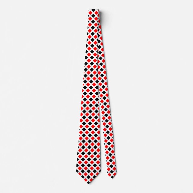 Diagonal Squares -  Red and Black on White Neck Ti Tie (Front)