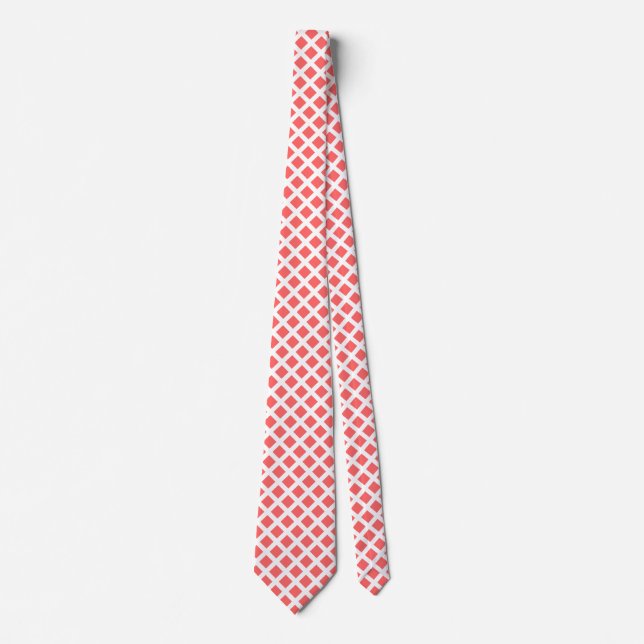 Diagonal Squares - Tropical Pink on White Neck Tie (Front)