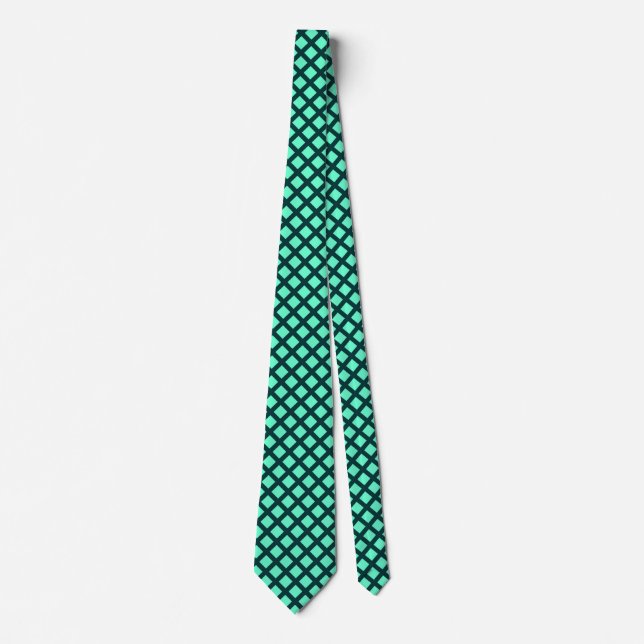 Diagonal Squares - Turquoise on Dark Green Tie (Front)