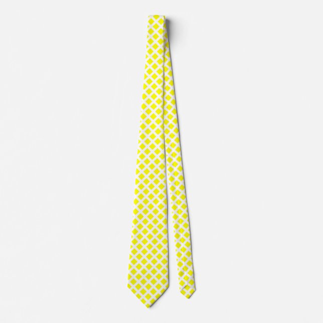 Diagonal Squares - Yellow on White Neck Tie (Front)