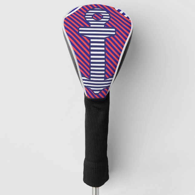 Diagonal Stripe Blue Anchor  Golf Head Cover (Front)