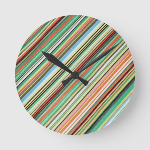 Diagonal Stripe Colorful Cloth Pattern Round Clock