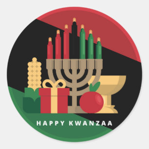 diagonal stripe Happy Kwanzaa Classic Round Sticker
