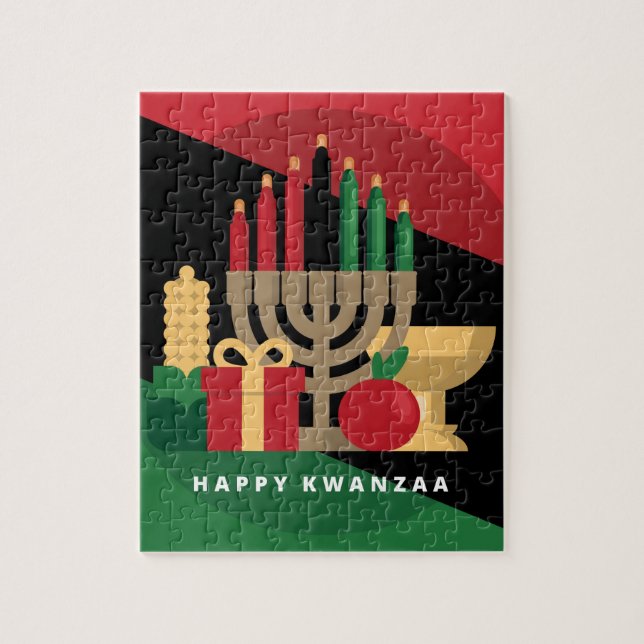 diagonal stripe Happy Kwanzaa Jigsaw Puzzle (Vertical)