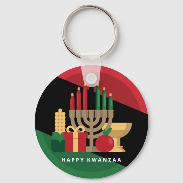 diagonal stripe Happy Kwanzaa Keychain (Front)
