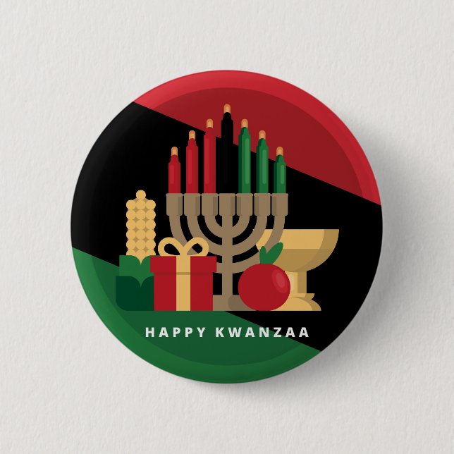 diagonal stripe Happy Kwanzaa Pinback Button (Front)