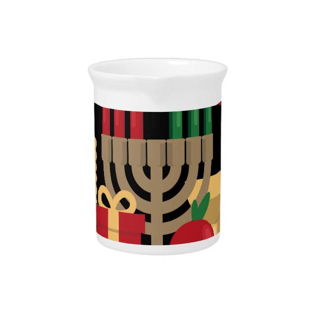 diagonal stripe Happy Kwanzaa Pitcher (Front)