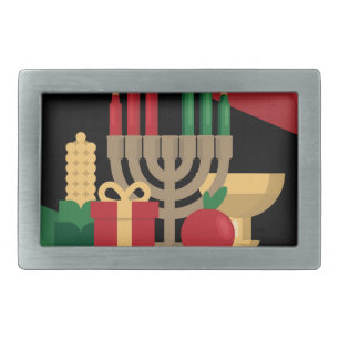 diagonal stripe Happy Kwanzaa Rectangular Belt Buckle