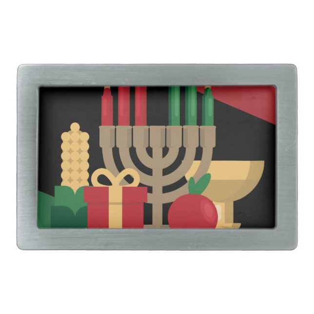 diagonal stripe Happy Kwanzaa Rectangular Belt Buckle (Front)