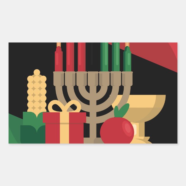 diagonal stripe Happy Kwanzaa Rectangular Sticker (Front)
