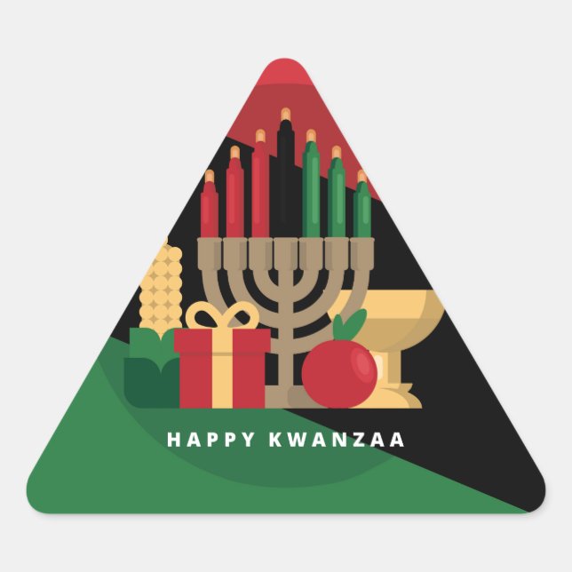 diagonal stripe Happy Kwanzaa Triangle Sticker (Front)