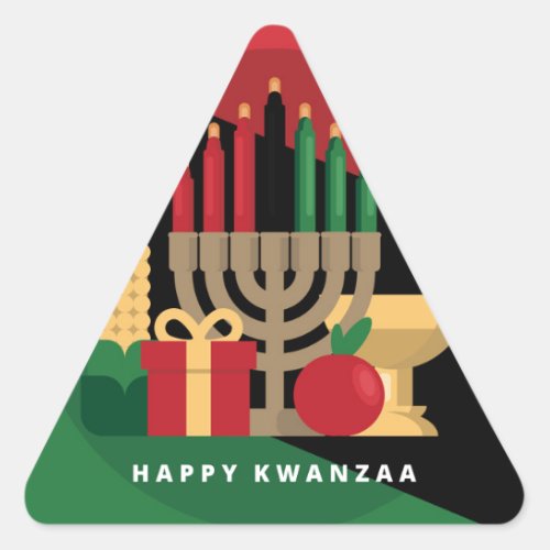 diagonal stripe Happy Kwanzaa Triangle Sticker