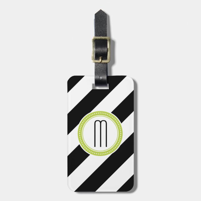Diagonal Stripe Monogram Luggage Tag - lime (Front Vertical)