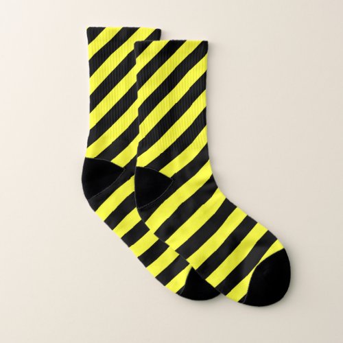 Diagonal Stripe Pattern Black and Yellow Socks