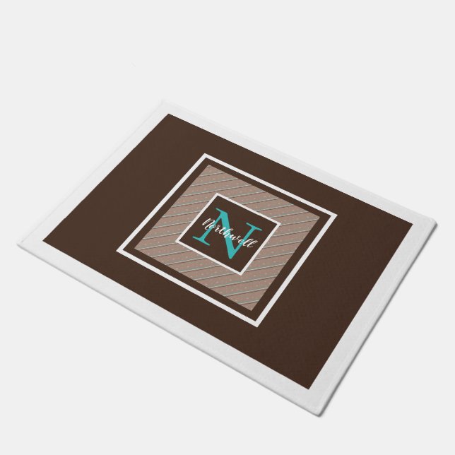 Diagonal Stripe Pattern Monogram ID596 Doormat (Angled)
